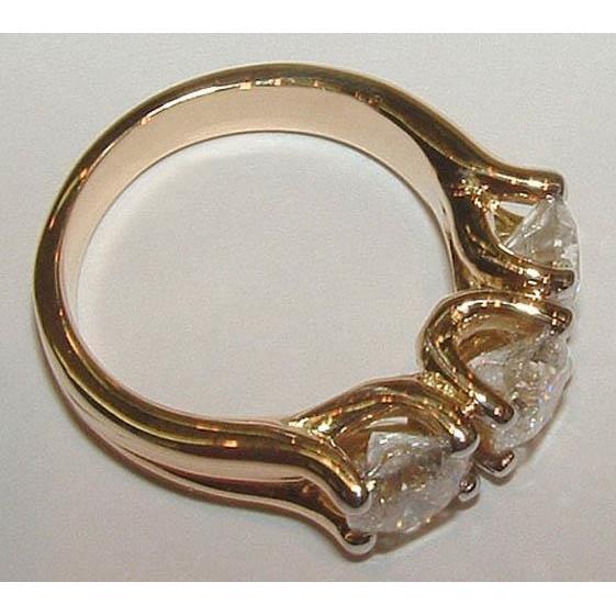 Anello Da Donna Con 3 Genuino Diamanti A Taglio Rotondo In Oro Giallo 3 Carati 14K