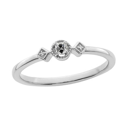 Anello Da Donna Con 3 Pietre Per Anniversario Rotondo E Vero Diamante Asscher 0,75 Carati