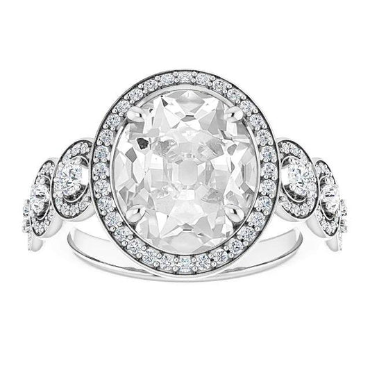 Anello Da Donna Con Anello Ovale Con Vero Diamanti A Taglio Antico In Miniera, 12,50 Carati