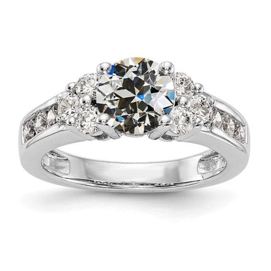 Anello Da Donna Con Naturale Diamante Rotondo, Taglio Antico, Canale A Griffe, 4 Carati, Oro 14K