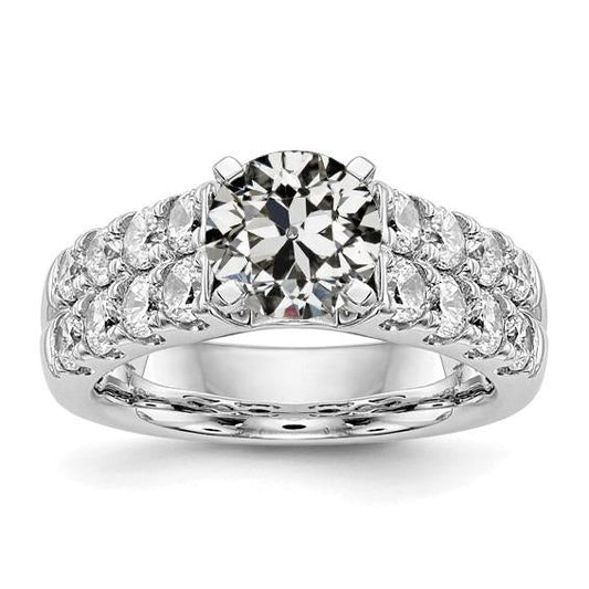 Anello Da Donna Con Naturale Diamante Taglio Antico Rotondo, Doppia Fila, Accenti 5 Carati