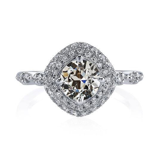 Anello Da Donna Con Vero Diamante Rotondo Aureola In Oro Vecchio Minatore Set 4 Carati