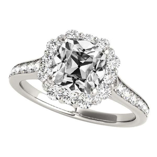 Anello Da Donna Halo Con Cuscino Accenti Vecchio Minatore Vero Diamante 8,25 Carati
