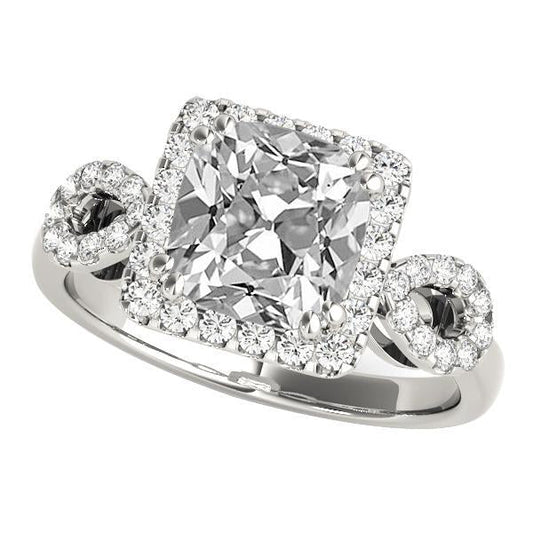 Anello Da Donna Halo Cushion Vecchio Minatore & Il Giro Genuino Diamante Split Shank 9 Carati