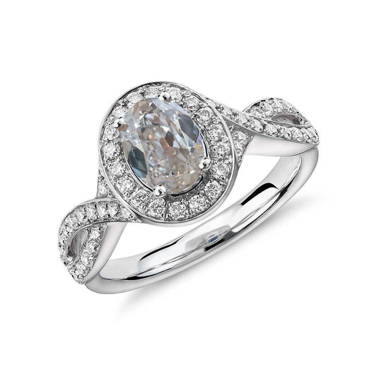 Anello Da Donna Halo Oval Old Miner Genuino Diamond Ring Twisted Style 5 Carati