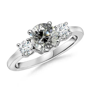 Anello Da Donna In Oro 3 Pietre Rotonde Con Vero Diamanti Da Minatore Vecchio 3.50 Carat