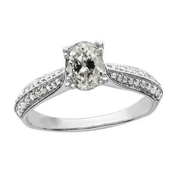 Anello Da Donna In Oro Bianco Con Naturale Diamanti A Taglio Ovale Vecchia Miniera 4 Carati