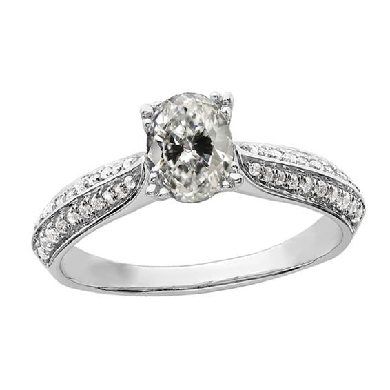 Anello Da Donna In Oro Bianco Con Naturale Diamanti A Taglio Ovale Vecchia Miniera 4 Carati