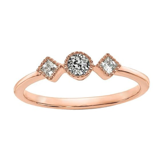 Anello Da Donna In Oro Con 3 Pietre Princess & Il Giro Vecchio Taglio Naturale Diamante 1,75 Carati