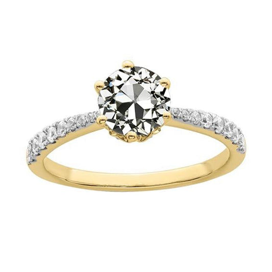 Anello Da Donna In Oro Giallo Con Naturale Diamanti A Taglio Antico Rotondo, Set Di 2,75 Carati