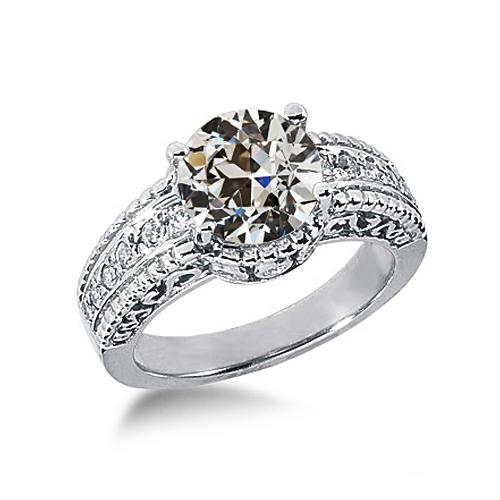 Anello Da Donna In Stile Antico Vecchio Minatore Con Naturale Diamanti In Oro 2,50 Carati Gioielli