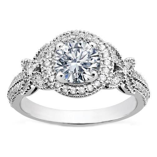 Anello Da Donna In Stile Vintage Con Genuino Diamante Taglio Rotondo 3 Carati In Oro Bianco 14K