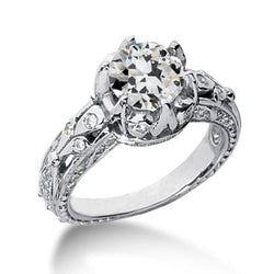 Anello Da Donna Old Mine Cut Genuino Diamante Antique Style 2 Carati Gioielli In Oro