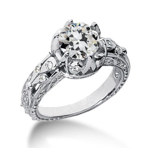 Anello Da Donna Old Mine Cut Genuino Diamante Antique Style 2 Carati Gioielli In Oro