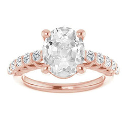 Anello Da Donna Ovale Con Genuino Diamante Europeo Antico, Set 6,50 Carati