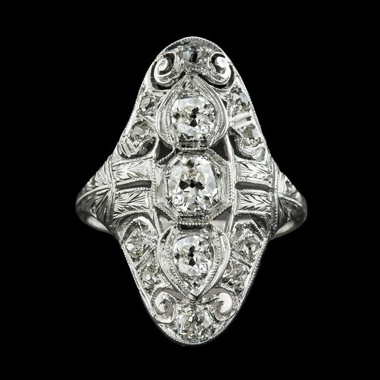 Anello Da Donna Ovale Con Naturale Diamante Taglio Antico Milgrain Stile Antico 4.50 Carati