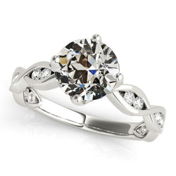 Anello Da Donna Rotondo Con Genuino Diamanti Taglio Vecchio Miniera In Oro Bianco 14K 3,75 Carati