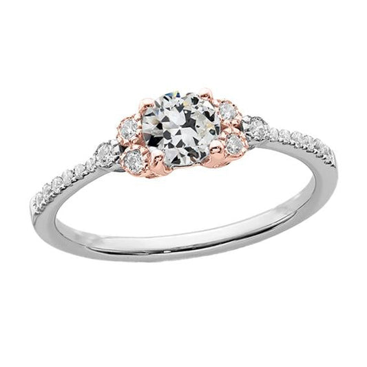 Anello Da Donna Rotondo Con Genuino Diamanti Taglio Vecchio Miniera Oro Bicolore 2,50 Carati