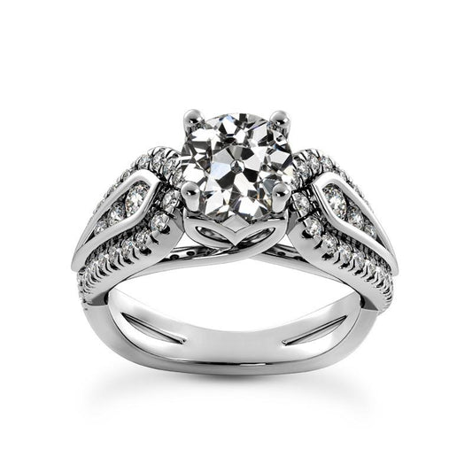 Anello Da Donna Rotondo Con Naturale Diamanti Taglio Vecchio Miniera, Gioielli In Oro 4,50 Carati