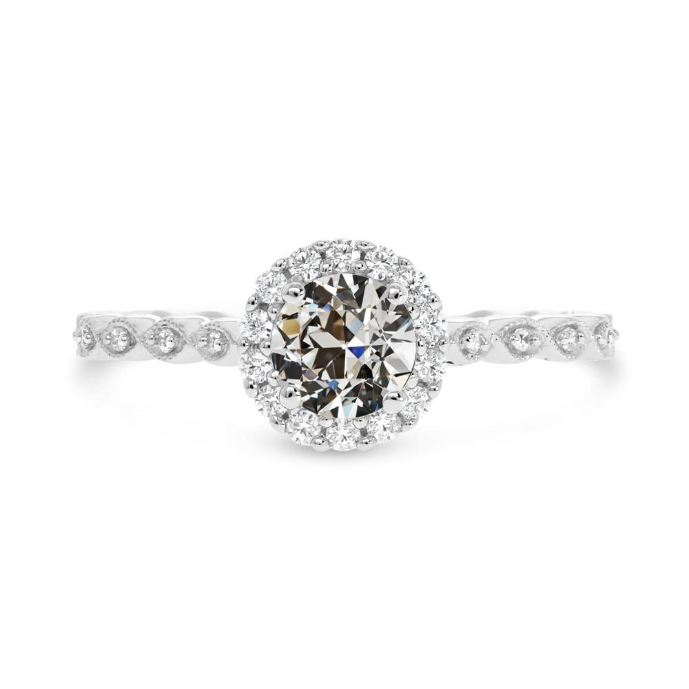 Anello Da Donna Rotondo Con Vero Diamante Da Minatore Vecchio, Oro Bianco 14K, 3 Carati