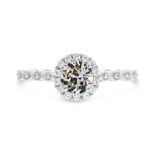 Anello Da Donna Rotondo Con Vero Diamante Da Minatore Vecchio, Oro Bianco 14K, 3 Carati