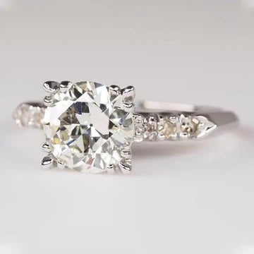 Anello Da Donna Rotondo Con Vero Diamanti Da Vecchio Minatore Set Di Tre Griffe 2.50 Carati