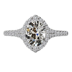 Anello Da Donna Rotondo E Ovale Da Minatore Con Vero Diamante Aureola Oro 7 Carati