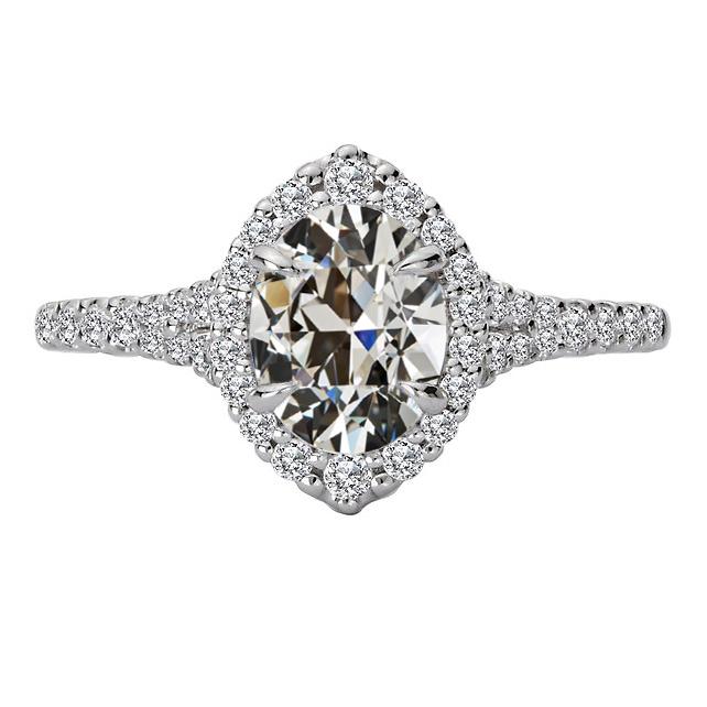 Anello Da Donna Rotondo E Ovale Da Minatore Con Vero Diamante Aureola Oro 7 Carati