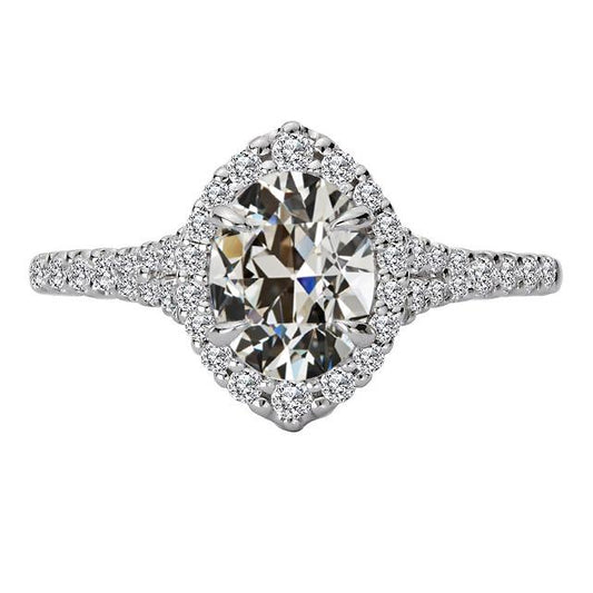 Anello Da Donna Rotondo E Ovale Da Minatore Con Vero Diamante Aureola Oro 7 Carati