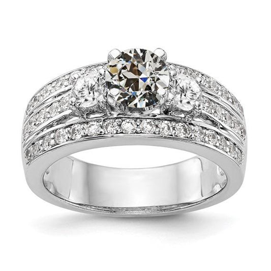 Anello Da Donna Vecchio Minatore Vero Diamante 3 Stone Style 5 Carati Oro Con Gambo Spesso