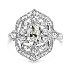 Anello Da Donna, Ovale, Con Vero Diamante Tagliato A Miniera, Stile Antico, 6 Carati