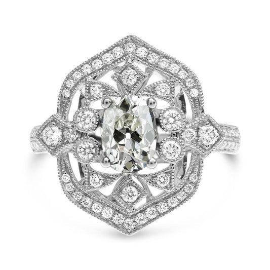 Anello Da Donna, Ovale, Con Vero Diamante Tagliato A Miniera, Stile Antico, 6 Carati
