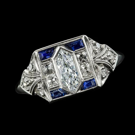 Anello Da Minatore A Taglio Speciale Con Vero Diamante Principessa Con Zaffiro Blu 3.75 Carati
