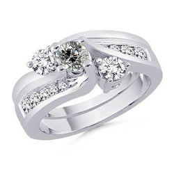 Anello Da Sposa Rotondo Con Vero Diamanti Taglio Vecchio Miniera Con 3 Pietre Stile 3.25 Carati