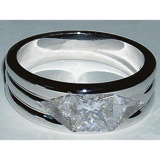 Anello Da Uomo Con 3 Pietre Di Vero Diamanti 3.25 Ct. Oro Bianco 14K