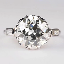 Anello Di Fidanzamento 3 Pietre Baguette Old Miner Vero Diamanti Rotondi 3.75 Carati
