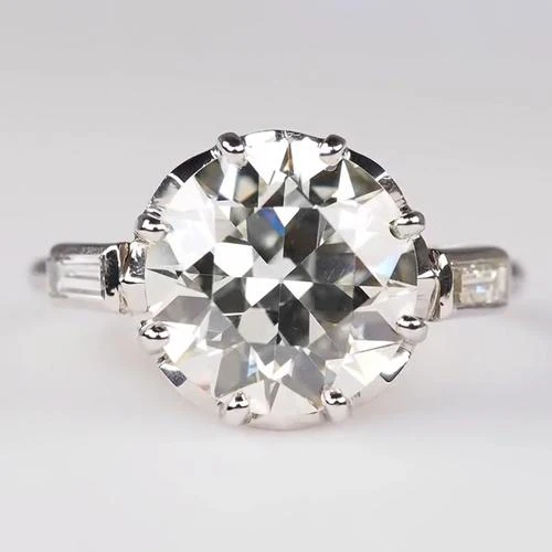 Anello Di Fidanzamento 3 Pietre Baguette Old Miner Vero Diamanti Rotondi 3.75 Carati