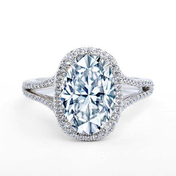 Anello Di Fidanzamento 5,80 Carati Ovale E Genuino Diamante Taglio Rotondo 14K Oro Bianco