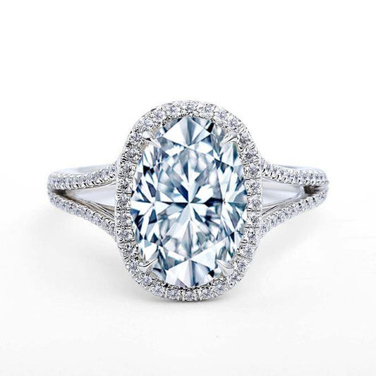Anello Di Fidanzamento 5,80 Carati Ovale E Genuino Diamante Taglio Rotondo 14K Oro Bianco
