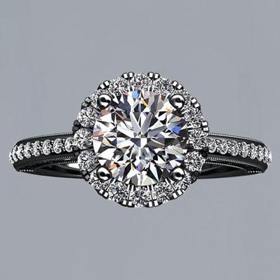 Anello Di Fidanzamento A Forma Di Fiore Con Naturale Diamante. Oro Nero 14K. 2.75 Carati