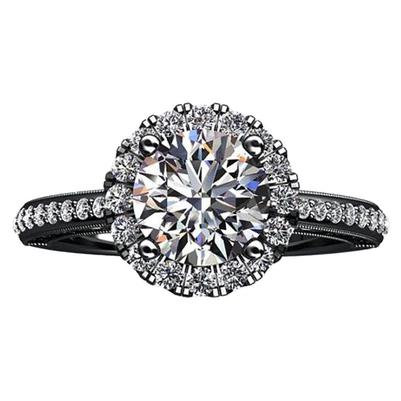 Anello Di Fidanzamento A Forma Di Fiore Con Naturale Diamante. Oro Nero 14K. 2.75 Carati