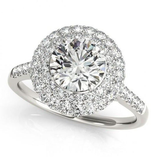 Anello Di Fidanzamento A Forma Di Fiore Con Vero Diamante Tondo. 2 Carati. WG 14K