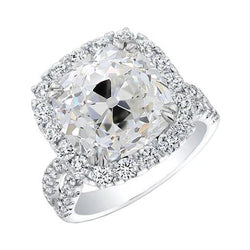 Anello Di Fidanzamento Aureola Cuscino Taglio Antico Genuino Diamante 5.50 Carati