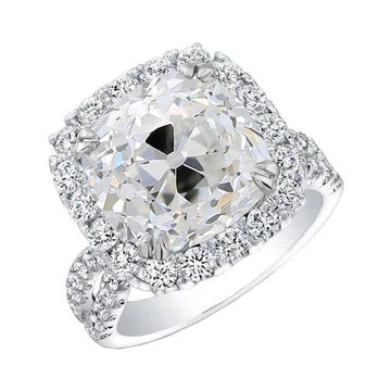 Anello Di Fidanzamento Aureola Cuscino Taglio Antico Genuino Diamante 5.50 Carati