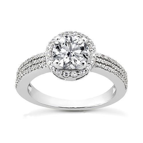 Anello Di Fidanzamento Con 3 File Di Vero Diamanti Halo Da 1.99 Carati In Oro Bianco 14K