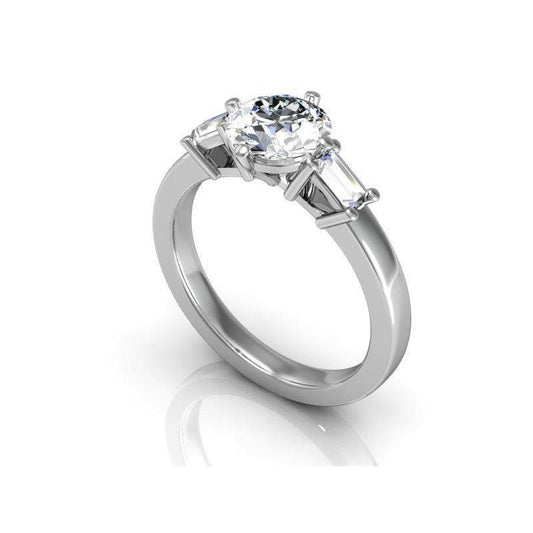 Anello Di Fidanzamento Con 3 Pietre In Oro Rotondo E Taglio Baguette, 2,50 Ct Di Naturale Diamanti