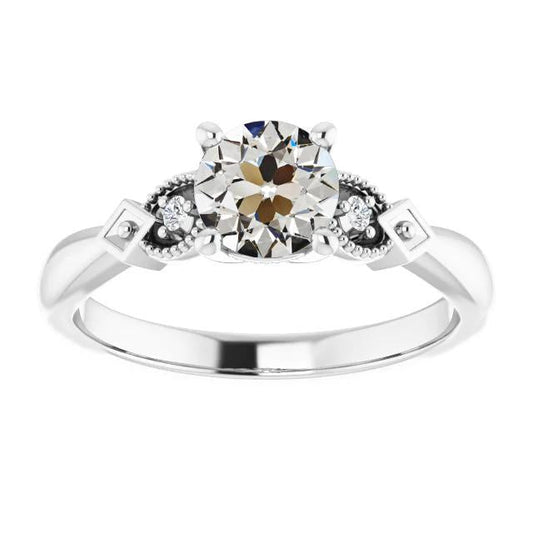 Anello Di Fidanzamento Con 3 Pietre Vecchio Minatore Naturale Diamante 2,50 Carati Con Gambo Affusolato