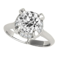 Anello Di Fidanzamento Con Alone In Oro Bianco Rotondo Vecchio Minatore Genuino Diamanti 5 Carati