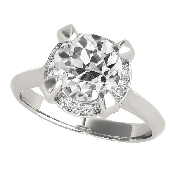 Anello Di Fidanzamento Con Alone In Oro Bianco Rotondo Vecchio Minatore Genuino Diamanti 5 Carati