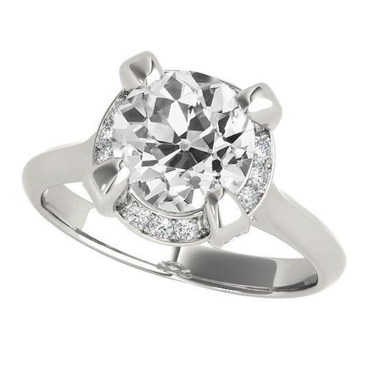 Anello Di Fidanzamento Con Alone In Oro Bianco Rotondo Vecchio Minatore Genuino Diamanti 5 Carati